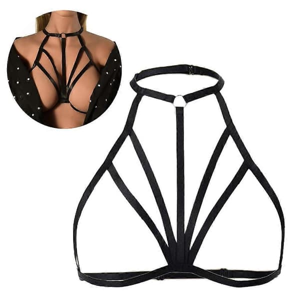 Goth Lingeri Elastisk Sele Cage BH Cupless Body Chain Taljebælte - Perfet