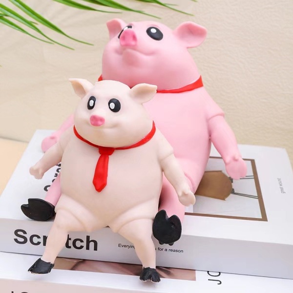 Squishy Toy Pink Pig Dekompresjon Toy Dekompresjonsventil Rødt skjerf Inspirerende grisdekorasjon Simuleringsgris - Perfet 15*12