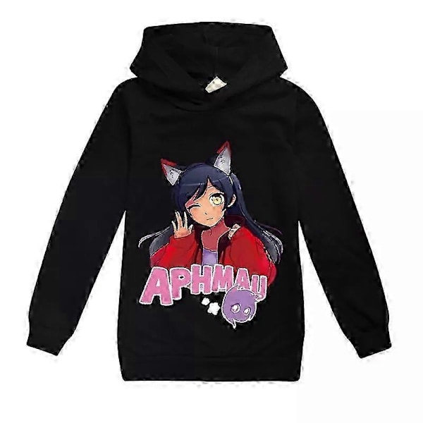 Helt ny casual långärmad huvtröja för pojkar och flickor Aphmau barn huvtröja topp Present-Perfekt Black 11-12Years