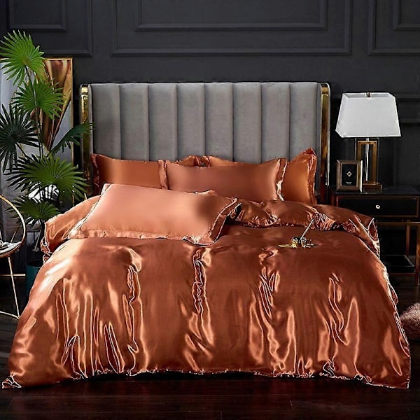 Minglan yksivärinen silkkijäljitelmävuodevaatesetti, korkealaatuinen satiininen vuodevaatesetti, jossa on pussilakana, tyynyliina ja neliosainen setti - Perfet qiankafei 180x220cm 4pcs