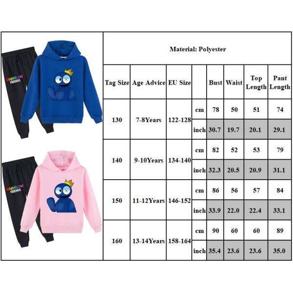 Kid Rainbow Friends Hood Sweatshirt & Joggerbukser Sæt Varm - Perfet pink 150cm