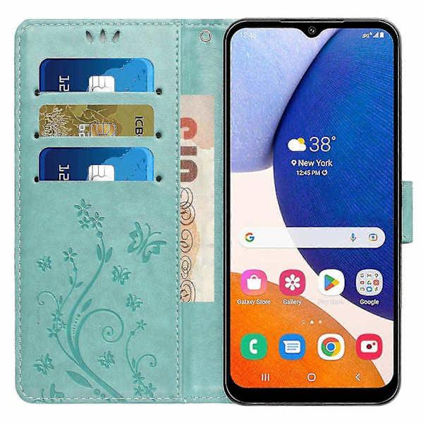 Kompatibel med Samsung Galaxy A55 5G Sommerfugl Lærveske Telefondeksel med Stativ Lommebok-Perfekt Baby Blue