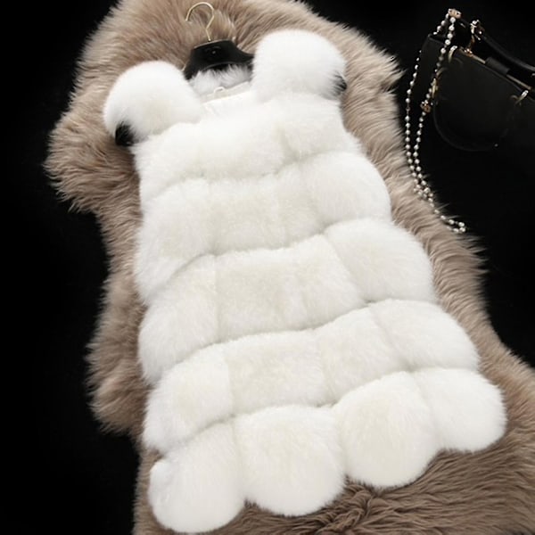Dame Faux Fur Vest Veste Varmt Tøj Jakke - Perfet White 4XL
