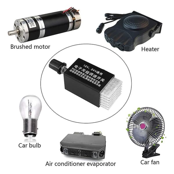 1:a Motorvarvtalsregulator DC 12V/24V 10A motorvarvtalsregulatorbrytare, lämplig för bil- och lastbilsfläktar.