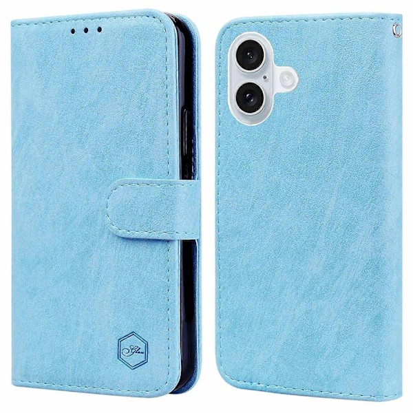 Kompatibelt med iPhone 16 Skal Enfärgat Läder Vikbart Ställ Plånbok Läder Telefonskal - Brun - Perfet Baby Blue