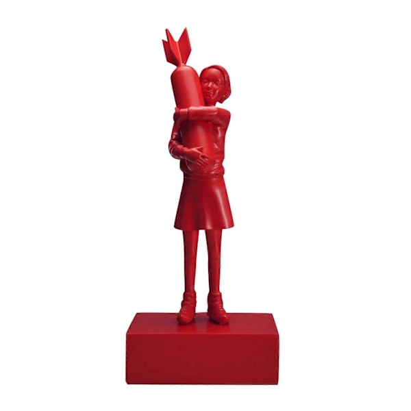 Bombeklemmer Banksy Skulptur Jente Gatekunst Resin Statue Design Ornamenter Kontor Hjem Dekor-Perfekt Red