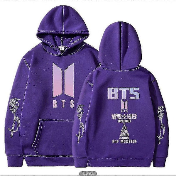 BTS Unisex Huvtröja med Huva Casual Hoodie Cosplay Jacka Topp V-Perfet Purple 2XL