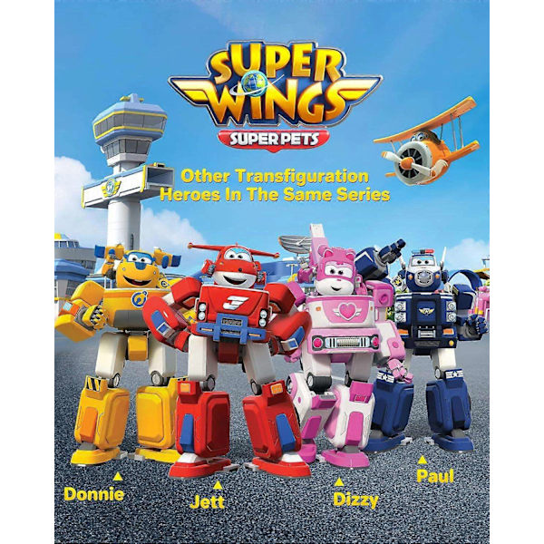 Super Wings - 7' Dizzys redningsbil med 2' Rosa Transform-a-Bot Mini Figur, Transformerende Flyleke - Perfekt