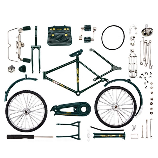 Retro cykel modelkit, miniature metal ornament til kunst samling, legetøj til børn - Perfet Green (DIY)