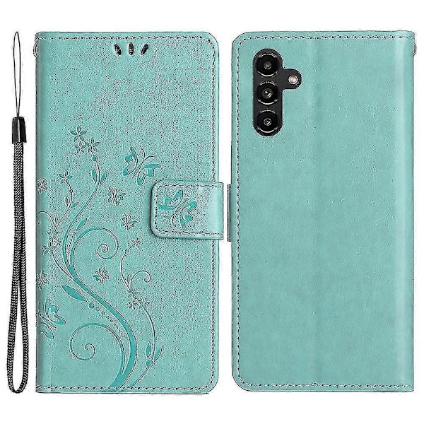 Yhteensopiva Samsung Galaxy A55 5G Perhosnahkakotelo Puhelinkuori Jalustalla Lompakko-Täydellinen Baby Blue