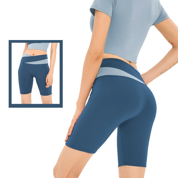 Gym Yoga Bukser Uformell Høy midje Mote Sommer Slim Kne Lengde - Perfet Grey Lake Blue L