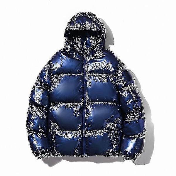 Hooded Shiny Pufferjackor Vinterjackor för Män - Perfekt blue L
