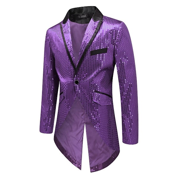 Sliktaa Herre Paljett Svalehalefrakk Jakke Fest Show Tux Kjole Frakk - Perfekt Purple S