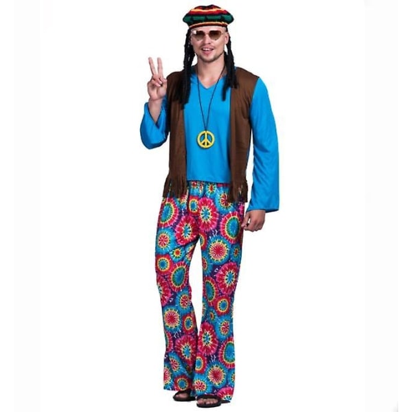 Morden Adult Retro 60s 70s Hippie Love Peace Costume Cosplay Men Halloween Party - Perfet XL