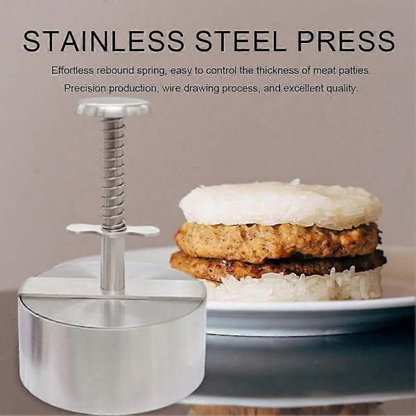 Justerbar Burgerpresse Hamburger Patty Maker med Fjærknapp, Rustfritt Stål Non-Stick Fylt Hamburgerpresse Maker-Perfekt 11cm