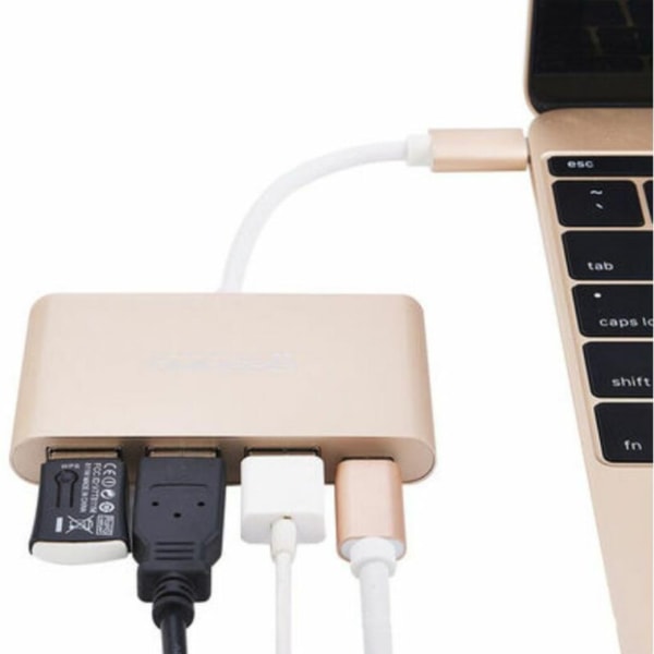 4-i-1 Type C Hub med 3 USB 3.0-strømkompatibel med Mac Air 2020-2018 MacBook Pro 13/15/16 Etc. USB-C-adapter med multiport - Rosa- Perfet