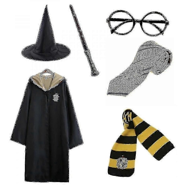 Potter 6-delars Set Trollkarl Maskeradkostym C-Perfet yellow 135cm (7-8 years)