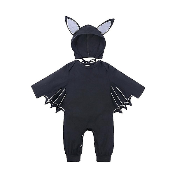 3-24 Måneder Baby Onesie Romper Halloween Party Cosplay Kostume Jumpsuit+hat med Ører Outfits Sæt Gaver-Perfekt Black 6-12 Months