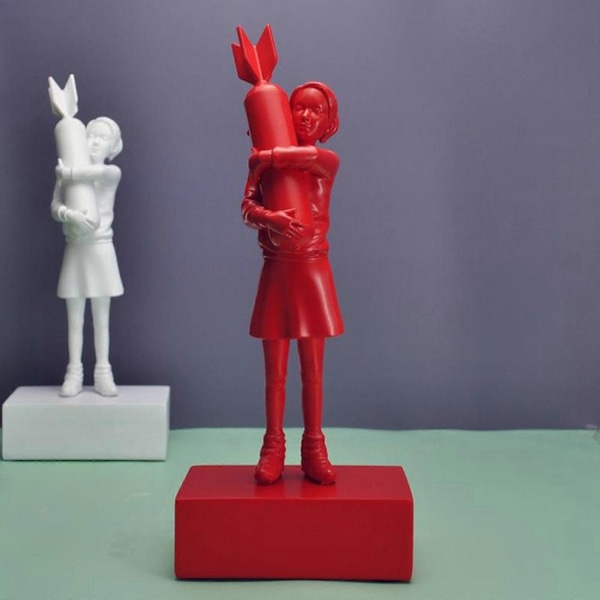 Bombeklemmer Banksy Skulptur Jente Gatekunst Resin Statue Design Ornamenter Kontor Hjem Dekor-Perfekt Red