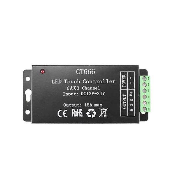 GT666 RGB LED LED Strip Controller Trådlös RF touch Fjärrkontroll DC 12V 24V 18A 3 Kanaler Ljus Tejp Dimmer Switch-Perfet