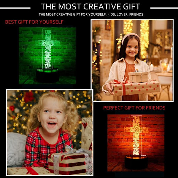 Kristus Jesus Kors 3D Optisk Illusjon LED Soveromsdekor Lampe