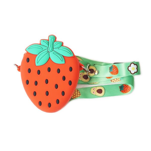 Creative Silikon Myntväska Avokado Tecknad Söt Strawberry Bag Silikon Barn Mini Tillbehör Diagonal - Perfet