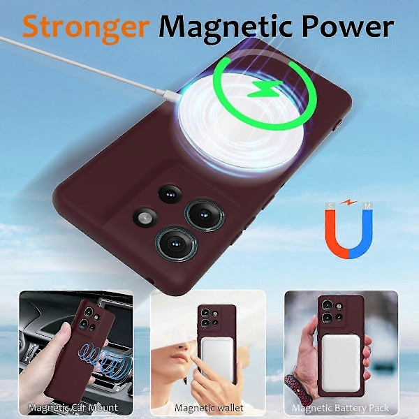 Kompatibel med Motorola Edge 50 5G Skal Kompatibel med MagSafe Flytande Silikon Telefonskal med Snodd - Mörk-Perfet Wine Red