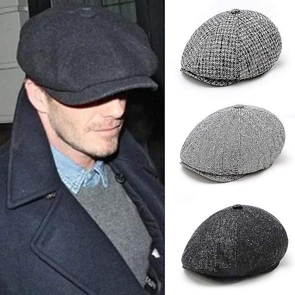 2024 Peaky Blinders Hatt Newsboy Flat Cap Herringbone Tweed Ull Baker Boy Gatsby-Perfet Gray XL