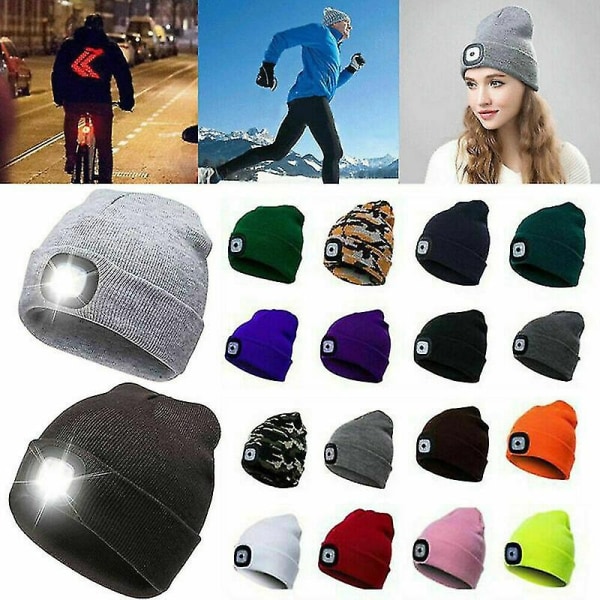 Unisex Led Beanie Hat USB -ladattavalla akulla 5 tuntia power valo - Perfet Gray