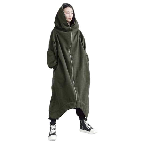 Unisex Lang Hoodie Glidelås Frakk Lang Ermet Frakk Glidelås Lukking Fleece Foret Lang Hoodie-Perfet Army Green 3XL