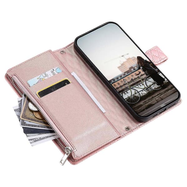 Stil 012 Kompatibel med Oppo A58 4G Plånboksfodral med Dragkedja Romber PU Läder Fallsäkert Telefonskal - Perfet Style B