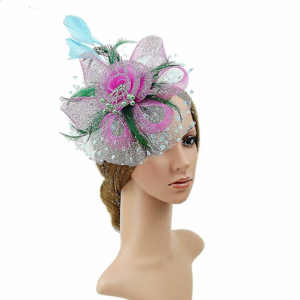 Höyhenhattu Fascinator Alice-hiuspanta Clip Naisten Hää Royal Ascot Kilpailut-Täydellinen Green Rose red Sky blue