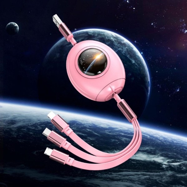 Nøglering 3 i 1 USB Type C kabel iPhone Micro USB ledning - Perfet Pink