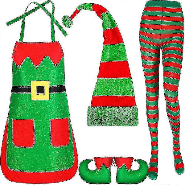 Julemandens Elf Kostume Unisex Voksen Forklæde Sæt Julefestival Stribet Santa Hjælper Elf Rolleleg Sæt - Perfekt C