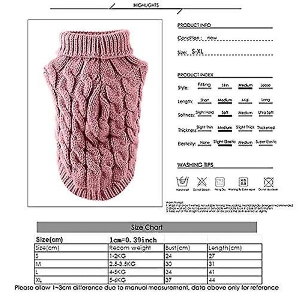 Pet Dog Turtleneck Neulepusero Talvilämmitin Paksuttava villapaita Neulottu Virkattu takkivaatteita Pienelle Keskisuurelle Koiran Pennulle - Perfet Pink L