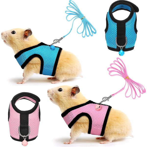 2 stk Marsvinetøj Baby Ilder Rotter Hamster Soft Mesh Sele Cool Vest Sæt med Klokke til Marsvin Hamster Ilder Kanin Chinchilla A