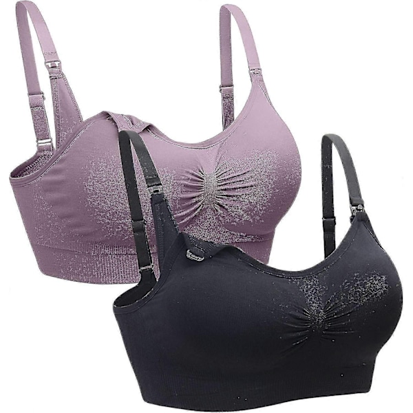 2-pak Ammebhasker Trådløse Bh-er Kvinner Søvn Graviditetsbh-er Ammebhasker - Perfekt Purplebean Black XL