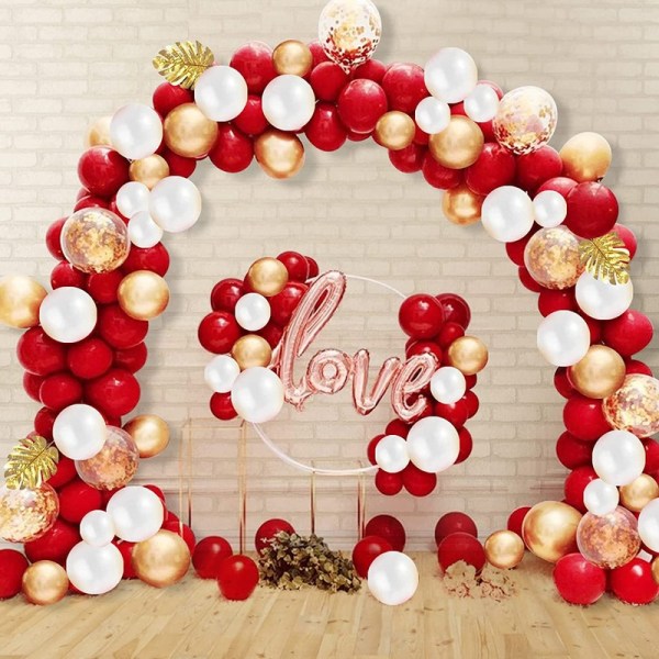 107 stykker rød, hvit, gullkrans, ballongbue, ballonger- Perfet