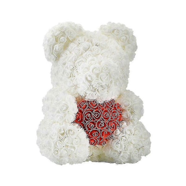 25/40cm Ruusu Karhu Sydämen Muotoisilla Tekokukilla Ruusu Teddy Karhu Naisille Ystävänpäivä Hääpäivä Syntymäpäivä Joululahja Koriste - Täydellinen White red H 40CM