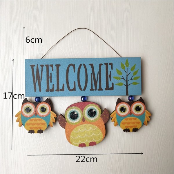 Owl Welcome Hängande träskylt ytterdörrdekor (blå) - Perfet Blue