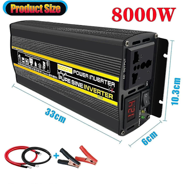 8000w/10000w Ren Sinusvågsströmriktare Spänningstransformator Intelligent Digital Display Bil Hem Utomhus Dc12v 24v 48v 60v -220v Konverterare ZD.16 24v 8000W