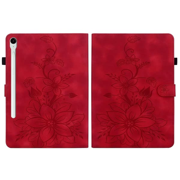 Preget skinnveske kompatibel med Samsung Galaxy Tab S9 / S9 FE - Perfekt Red