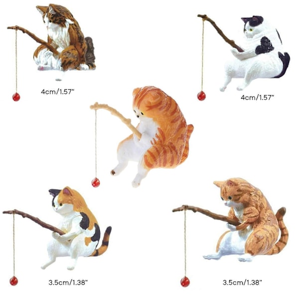 Fiskande Katt Ornament Akvarium Dekoration Akvarium Landskapsarkitektur Tecknad Katt Staty Mini Resin Figurin Hemdekorationer-Perfet style five