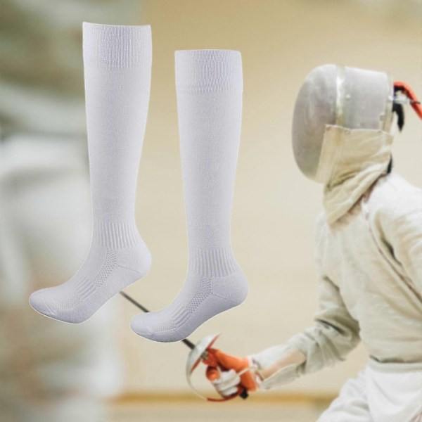 Fektesokker for menn Beskyttende fektestrømper fiber Lange fortykkede over kneet Fektesokker for barn Ungdom Voksen Fotball Kvinner-Perfekt White XL