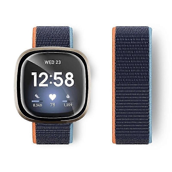 Kompatibel med Fitbit Versa 4/Sense 2 Bløde Nylon Urremme Sports Loop Udskiftningsarmbånd s202412242730-Perfet Dark Navy Blue