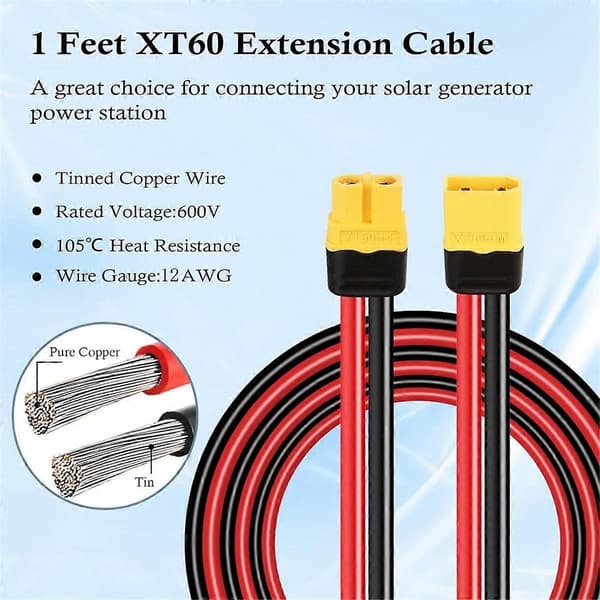 2 STK. XT60 Forlængerkabel 12AWG 30 cm XT60 til XT60 Kabel med Han til Hun Stik til Solpanel RC Batteri-Perfet