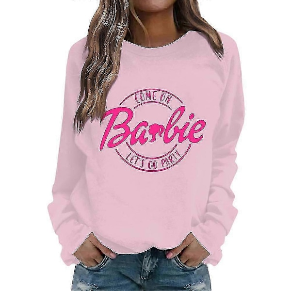 Unisex Barbie Tema Sweatshirt Trendy Printet Pink Power Langærmet Pullover Sweatshirt - Perfekt Pink 2 3XL