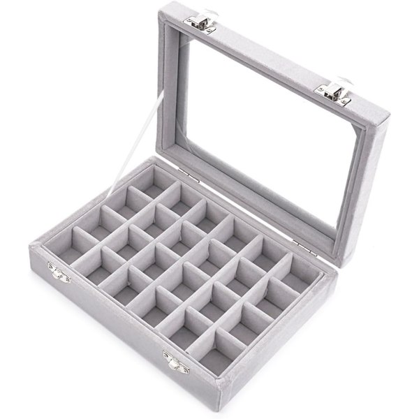 24 Grids Velvet Glas Ring Øreringe Smykkeskrin øreringe