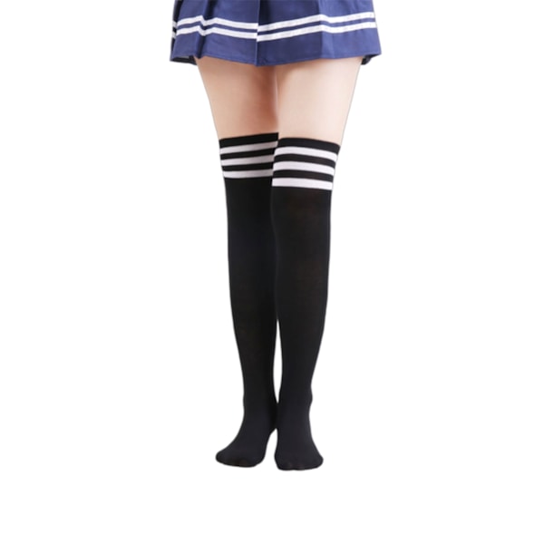 Raidalliset polvisukat Korkeat sukat Mustat White Stripes black - Perfet black
