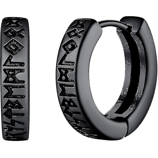 Norse Viking Runes Hoop Øredobber for Menn Kvinner 12mm Huggie Hoops med Delikat Gaveemballasje